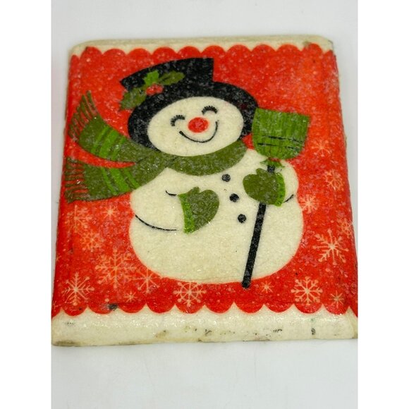 VTG Classic Snowman Coasters Set of 2 | Red & Green Christmas Tile Decor Holiday - Picture 7 of 9